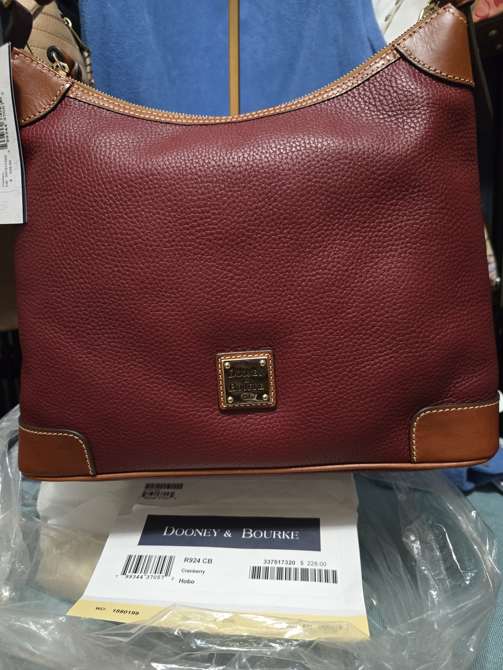 Dooney & Bourke Cranberry Pebble Leather Hobo